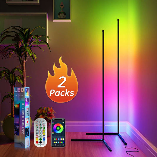 LED 1-2 Pack Corner Floor Lights -16Million DIY Color Changing, RGB Smart Lights Adjustable 56 Inches About 142cm With Remote Control And APP Control, USB Power Supply, Four Modes With Music, Modern Design