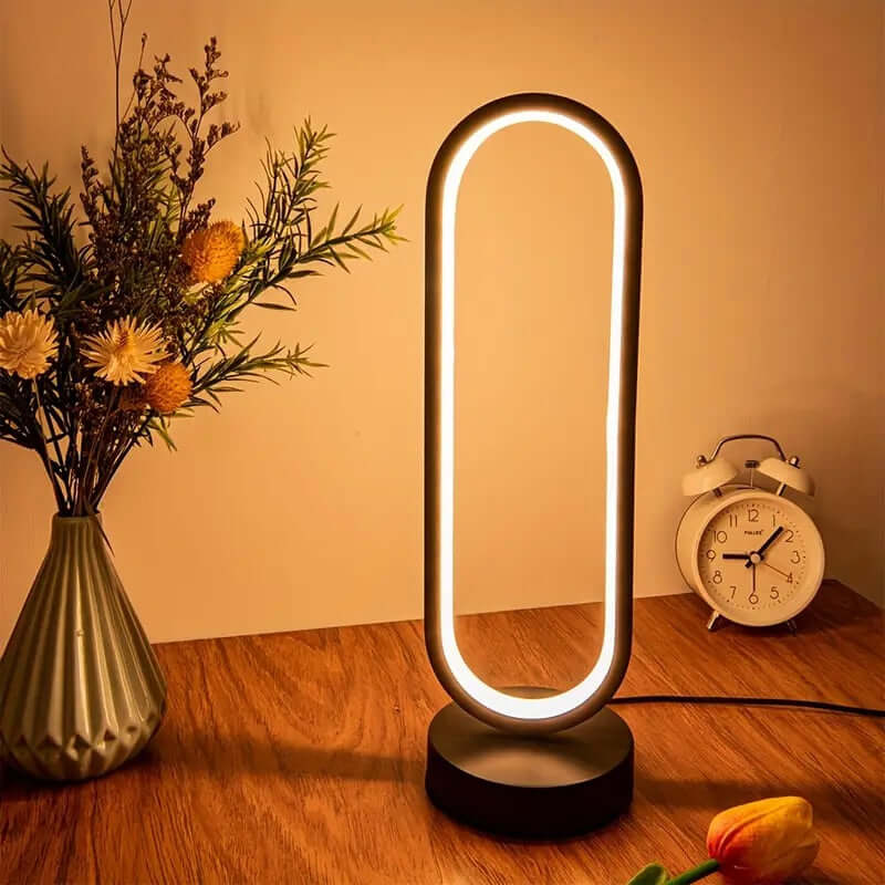 Modern Oval LED Desk Lamp, Dimmable Metal Table Light with USB Power Supply and Switch Control, Fantasy-Themed Adjustable Lighting for Various Room Types, Cord Accessory, No Battery Required, Includes Light Source