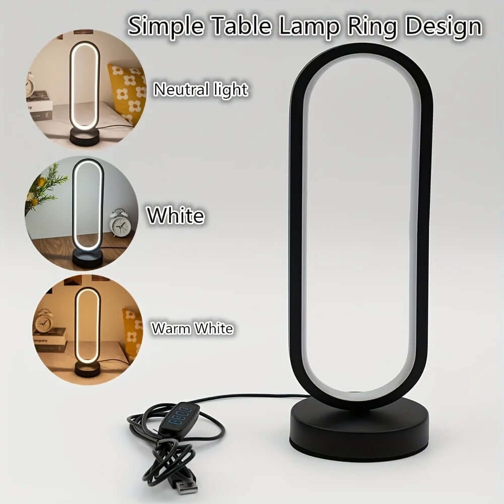 Modern Oval LED Desk Lamp, Dimmable Metal Table Light with USB Power Supply and Switch Control, Fantasy-Themed Adjustable Lighting for Various Room Types, Cord Accessory, No Battery Required, Includes Light Source