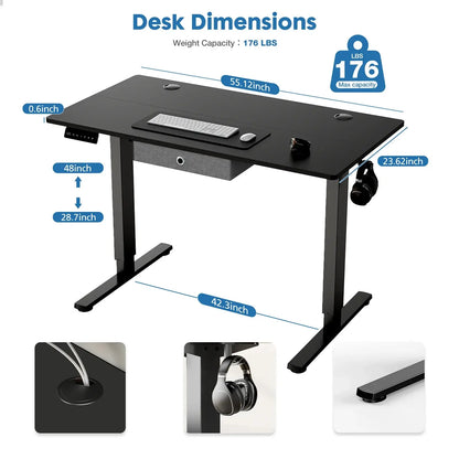 Höhenverstellbarer elektrischer Stehtisch, 48 x 24 Zoll Sitz-Steh-Tisch, Memory-Computer-Home-Office-Tisch (schwarz)