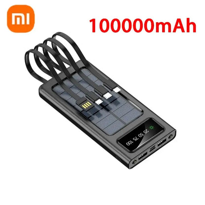 Xiaomi Solar Power Bank 200000mAh Large Capacity Mobile Power Fast Charging Battery With Dual USB 4 Cables For iPhone Samsung