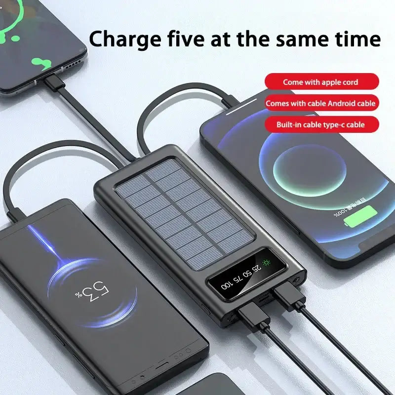 Xiaomi Solar Power Bank 200000mAh Large Capacity Mobile Power Fast Charging Battery With Dual USB 4 Cables For iPhone Samsung