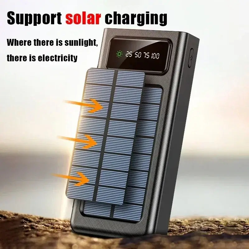 Xiaomi Solar Power Bank 200000mAh Large Capacity Mobile Power Fast Charging Battery With Dual USB 4 Cables For iPhone Samsung