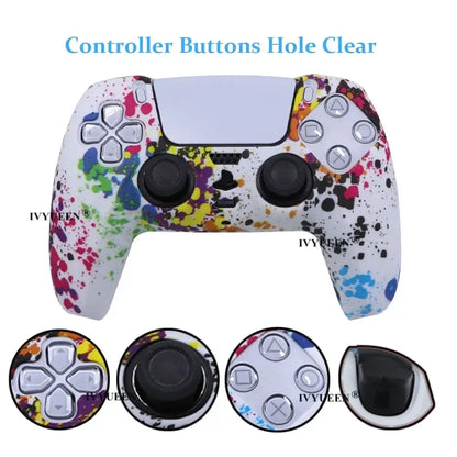 Water Transfer Printing Protective Silicone Case for Sony Playstation 5 PS5 Controller Rubber Cover Joysticks Thumb Grips Caps