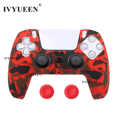 Water Transfer Printing Protective Silicone Case for Sony Playstation 5 PS5 Controller Rubber Cover Joysticks Thumb Grips Caps