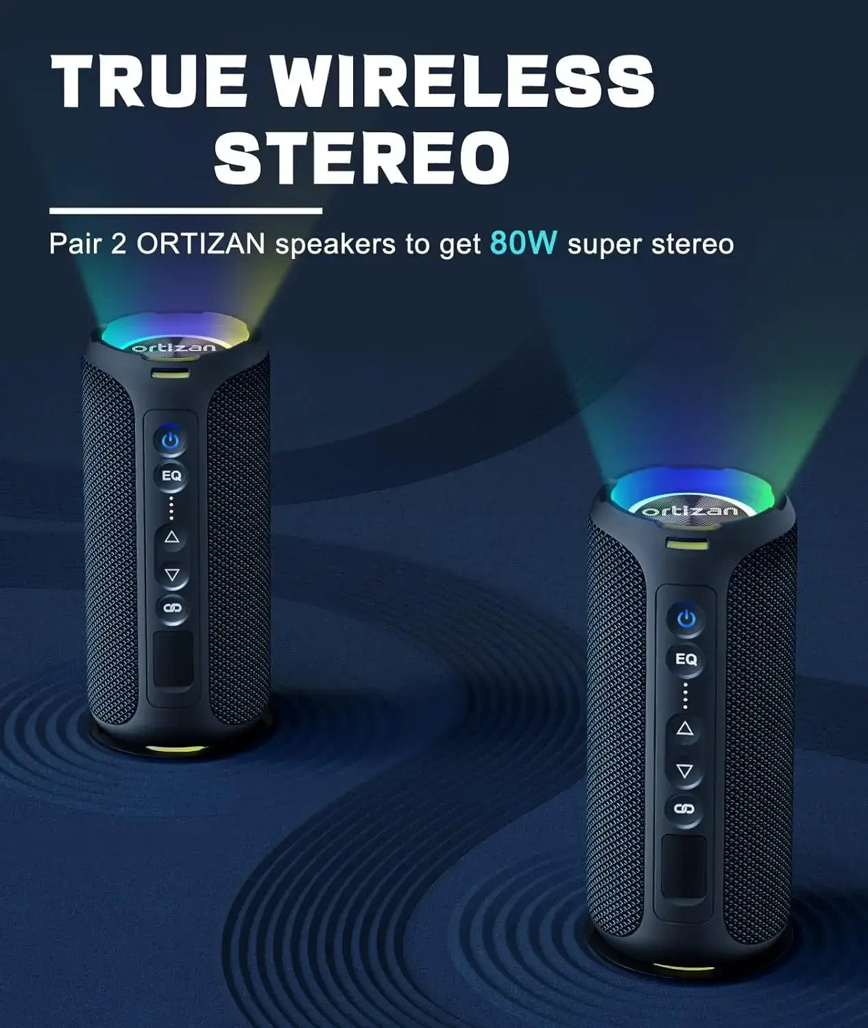 Ortizan Bluetooth Speakers 40W Enhanced Bass Portable Outdoor Wireless Speaker 30Hrs IP7 Waterproof Shower Speaker Bluetooth 5.3