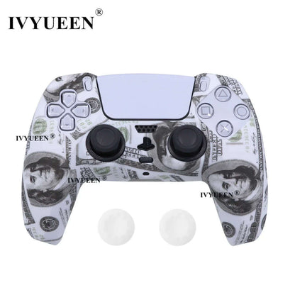 Water Transfer Printing Protective Silicone Case for Sony Playstation 5 PS5 Controller Rubber Cover Joysticks Thumb Grips Caps