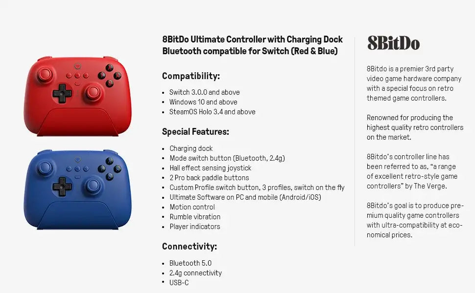 AKNES 8Bitdo Ultimate Bluetooth Controller Gamepad Joystick FC40 and 10th Anniversary Limited Edition for Switch Windows Steam