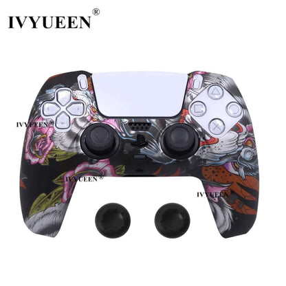 Water Transfer Printing Protective Silicone Case for Sony Playstation 5 PS5 Controller Rubber Cover Joysticks Thumb Grips Caps