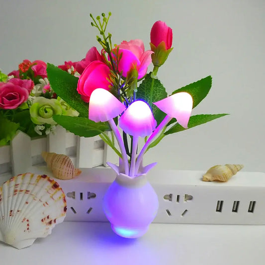 LED Colorful Flower Lamp Night Light Luminous Lamp EU/US Plug Sensor Home Bedroom Decoration Fancy Lighting Plant Nightlight