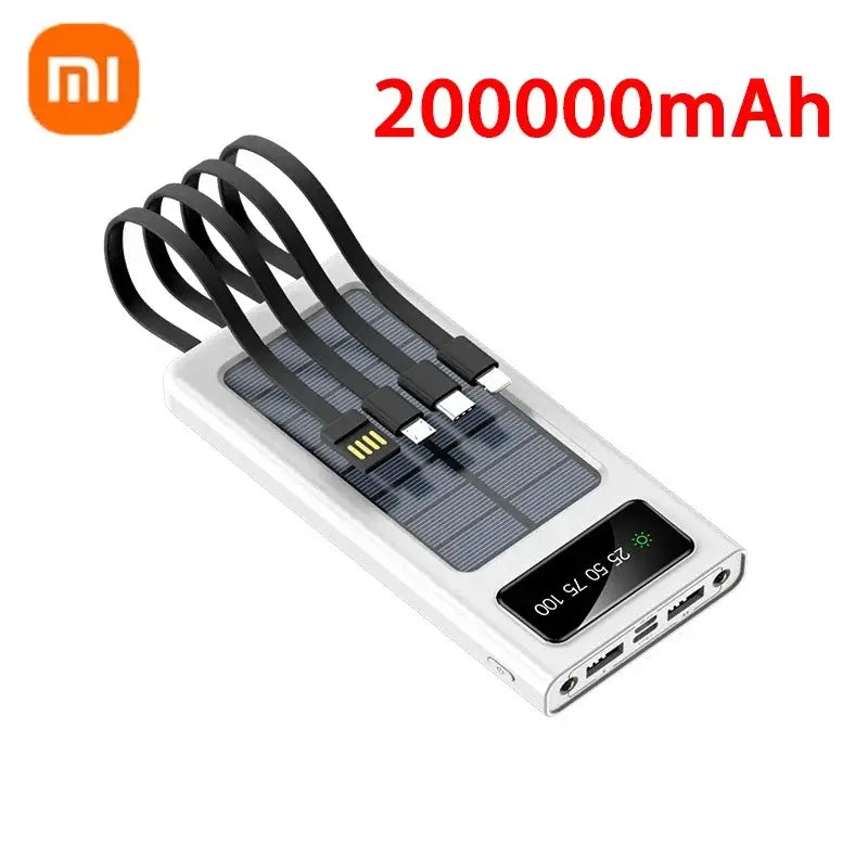 Xiaomi Solar Power Bank 200000mAh Large Capacity Mobile Power Fast Charging Battery With Dual USB 4 Cables For iPhone Samsung