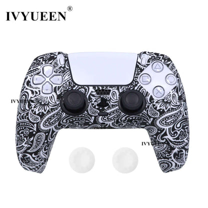 Water Transfer Printing Protective Silicone Case for Sony Playstation 5 PS5 Controller Rubber Cover Joysticks Thumb Grips Caps