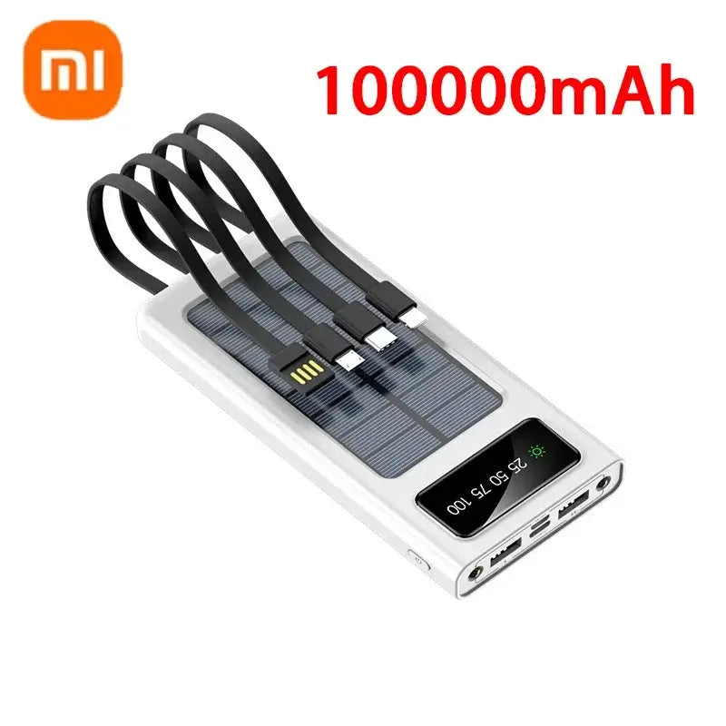 Xiaomi Solar Power Bank 200000mAh Large Capacity Mobile Power Fast Charging Battery With Dual USB 4 Cables For iPhone Samsung