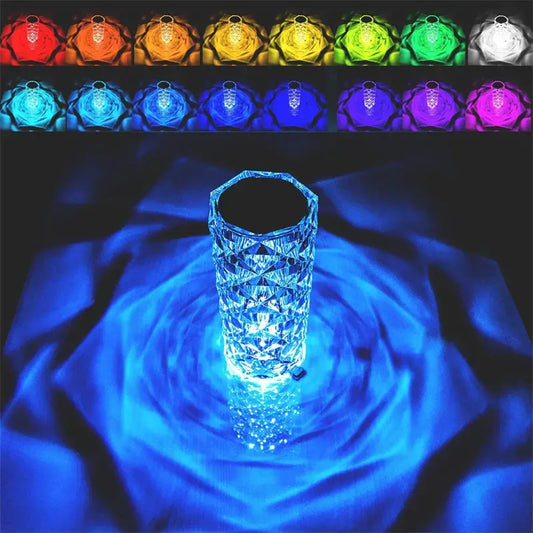 LED Crystal Table Lamp Rose Light Projector 3/16 Colors Touch Night Light Romantic Diamond Atmosphere Light USB Home Bar Decor