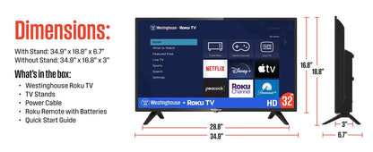 Roku TV - 32 Inch Smart TV, 720P LED HD TV with Wi-Fi Connectivity and Mobile App, Flat Screen TV Compatible with Apple Home Kit