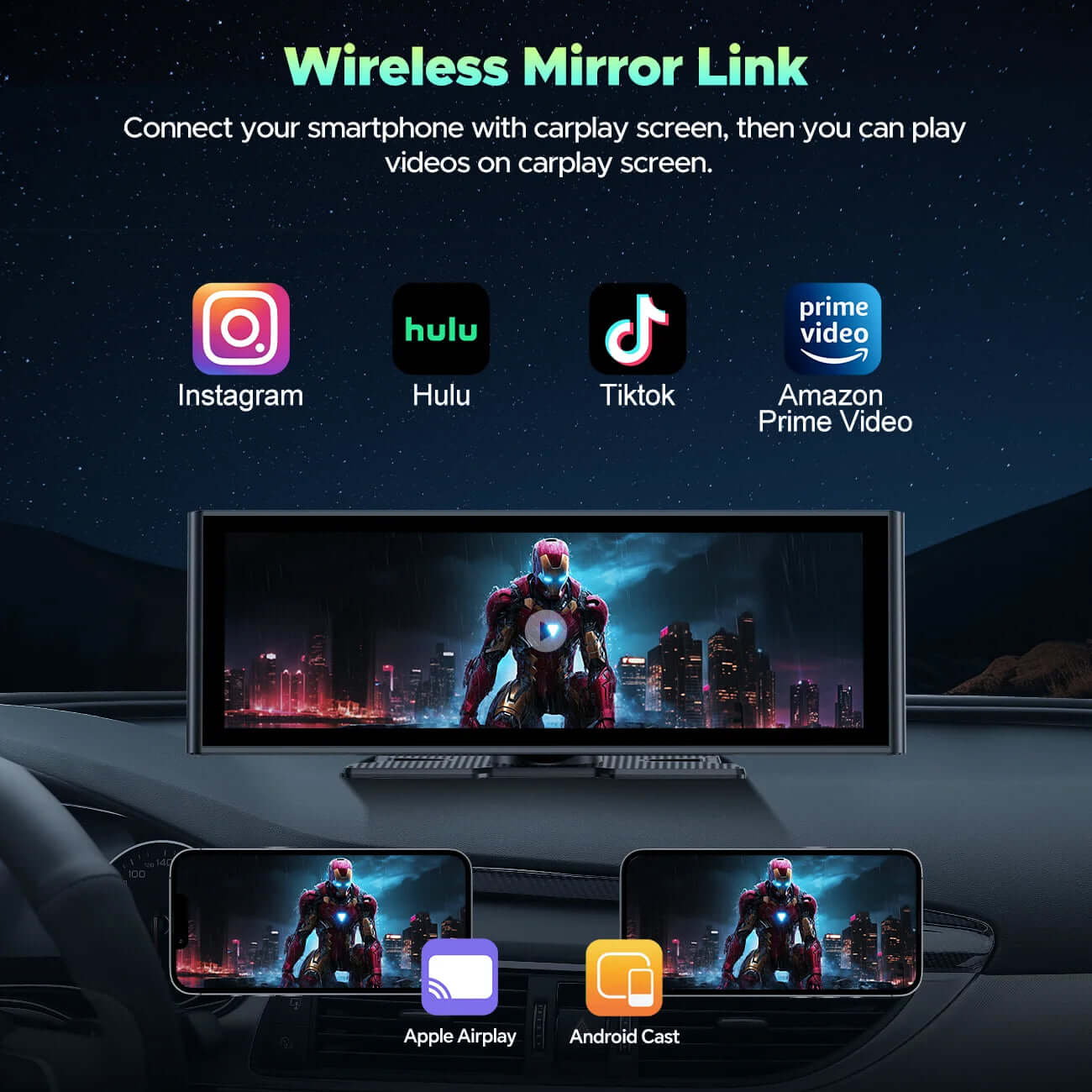 9.26'' Wireless Carplay Screen for Car with 4K Dash Cam, 1080P Backup Camera, Portable Car Stereo with Carplay Android Auto, Mirror Link, Loop Recording, GPS Navigation, AUX/FM