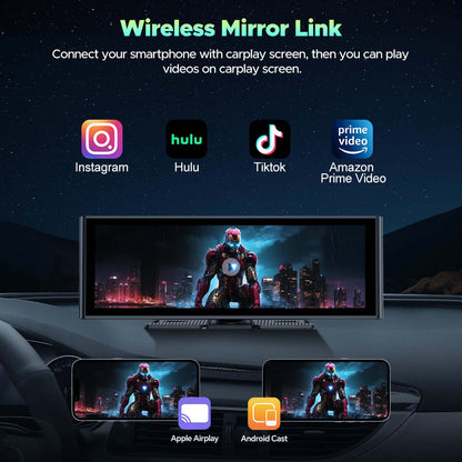 9.26'' Wireless Carplay Screen for Car with 4K Dash Cam, 1080P Backup Camera, Portable Car Stereo with Carplay Android Auto, Mirror Link, Loop Recording, GPS Navigation, AUX/FM