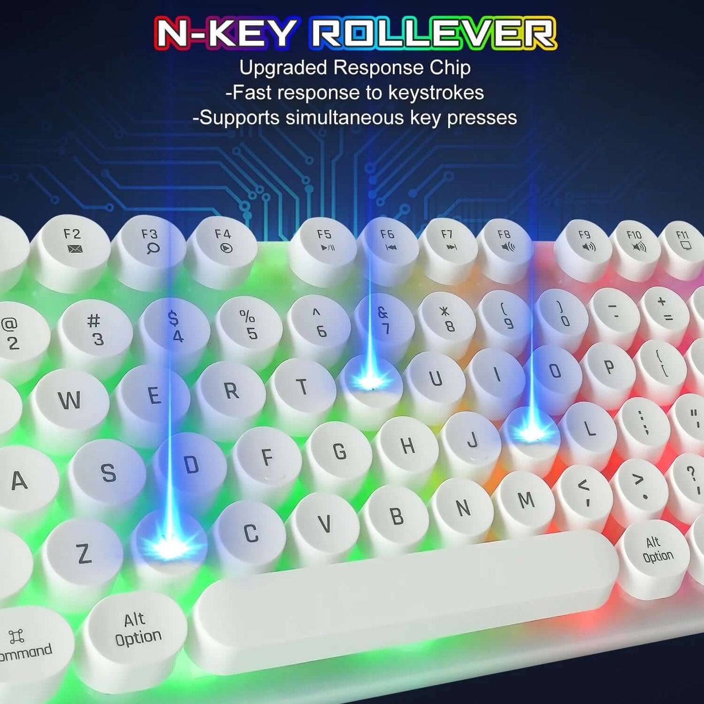 Gaming Keyboard and Mouse, Rainbow Backlit USB Wired Computer Mouse and Keyboard Combo, for Game, Office, White